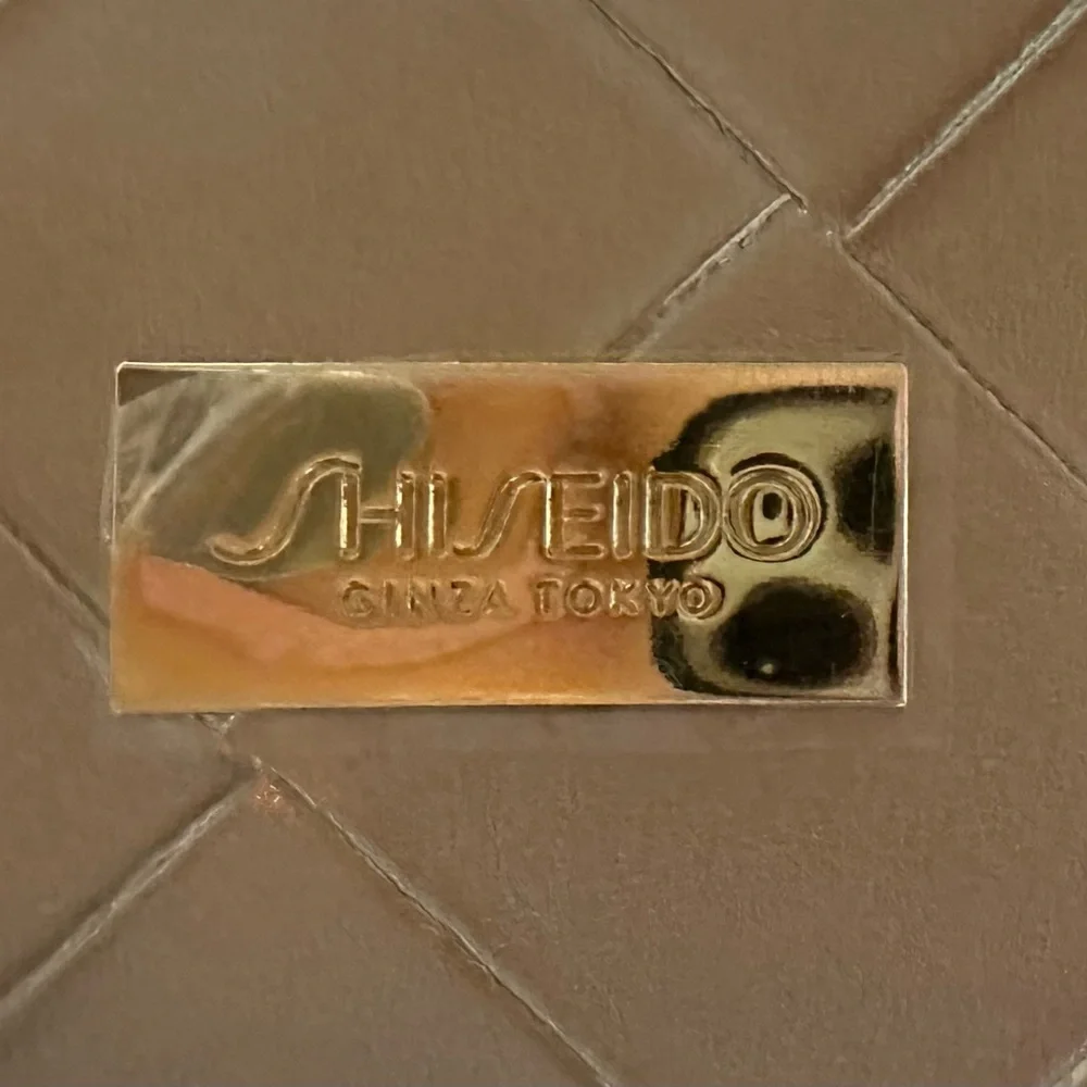 SHISEIDO Makeup Bag Goldtone Faux Leather Cosmetic Toiletry Pouch